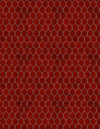 Garden Gate Roosters - Chicken Wire Red - Licence To Quilt