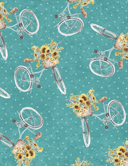 Sunflower Sweet - Bicycle Toss Teal - Licence To Quilt