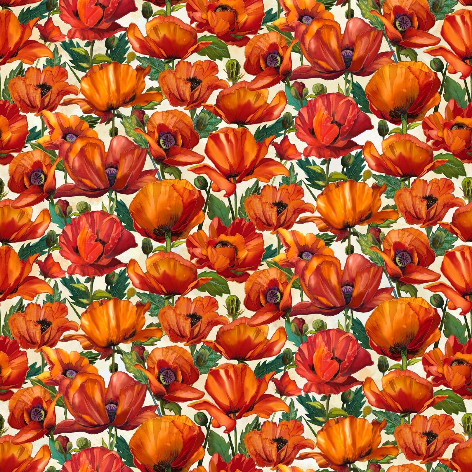 Charisma - Packed Poppies White - Licence To Quilt