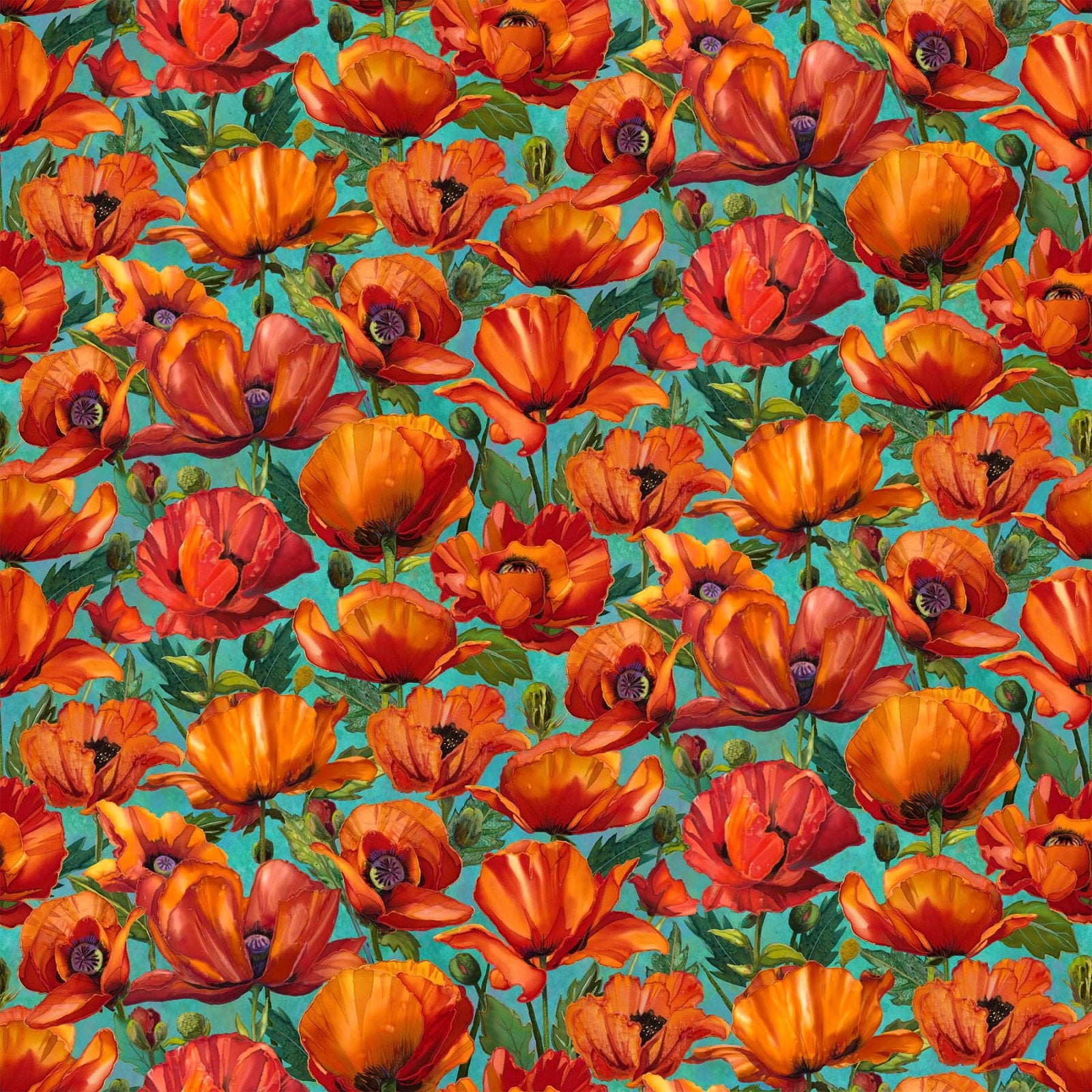 Charisma - Packed Poppies Aqua - Licence To Quilt