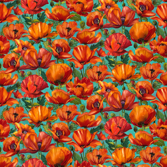 Charisma - Packed Poppies Aqua - Licence To Quilt