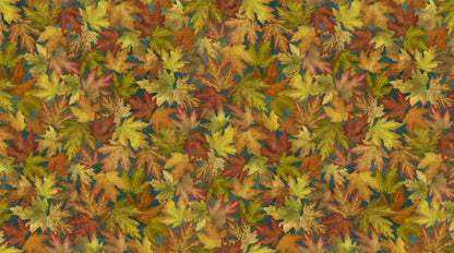 Autumn Splendor - Stonehenge - Packed Leaves - Dark Teal Multi - Licence To Quilt