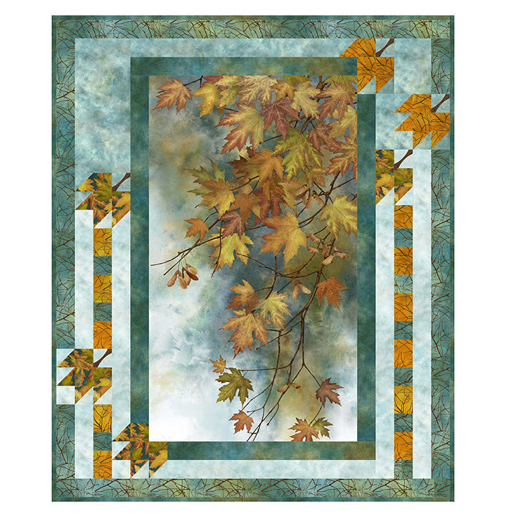 Autumn Splendor - Stonehenge - Tonal Leaves - Light Teal - Licence To Quilt