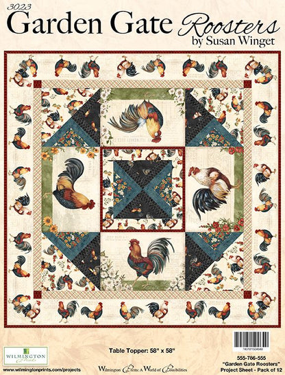 Garden Gate Roosters - Repeating Stripe Multi - Licence To Quilt