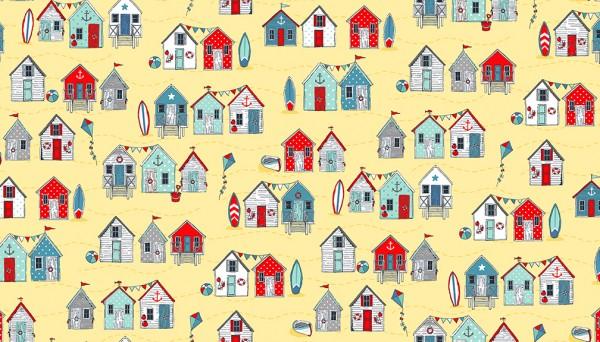 Sea Breeze - Beach Huts Yellow - Licence To Quilt