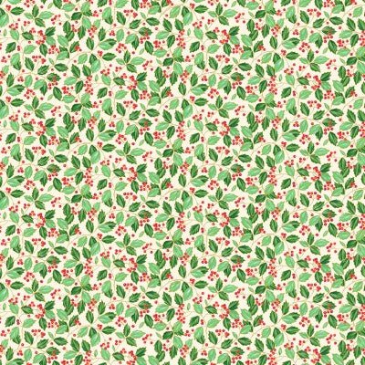 Santa - Festive Foliage Holly Trail Cream - Licence To Quilt