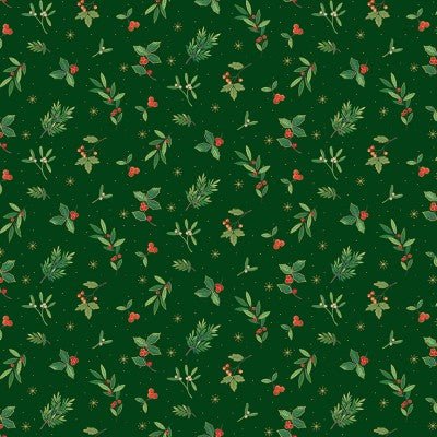 Santa - Festive Foliage Scatter Green - Licence To Quilt