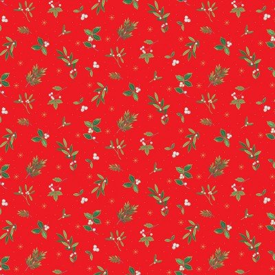 Santa - Festive Foliage Scatter Red - Licence To Quilt