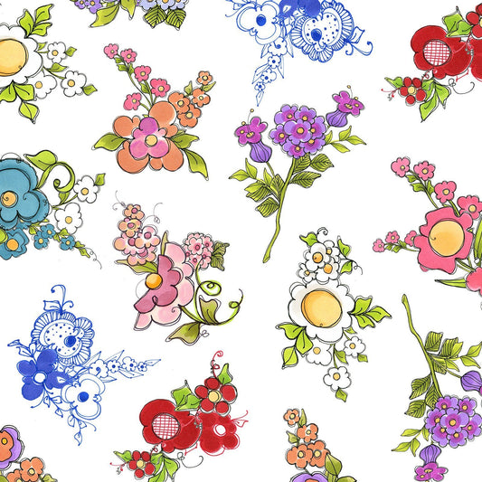 Joy Journey - Mixed Bouquets White Fabric - Licence To Quilt