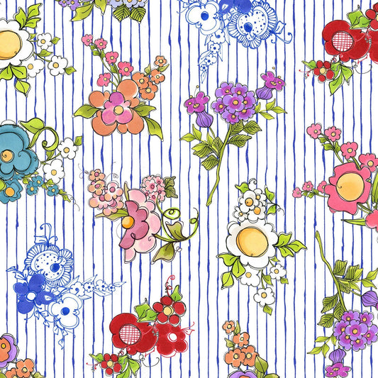 Joy Journey - Mixed Bouquets Blue Fabric - Licence To Quilt