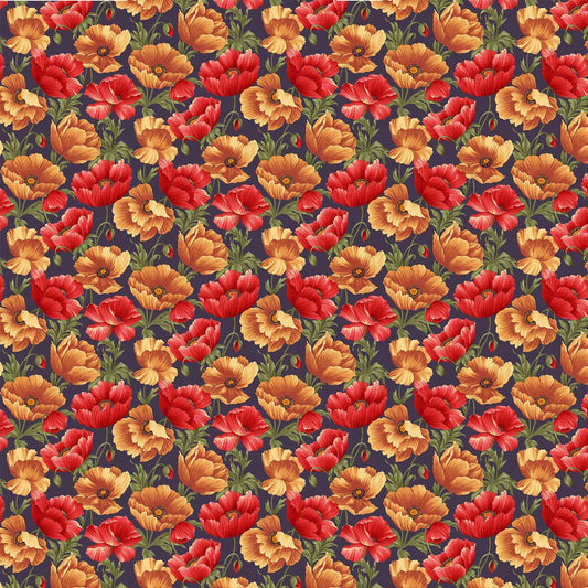Cats N Quilts - Poppies In Bloom Red - Licence To Quilt