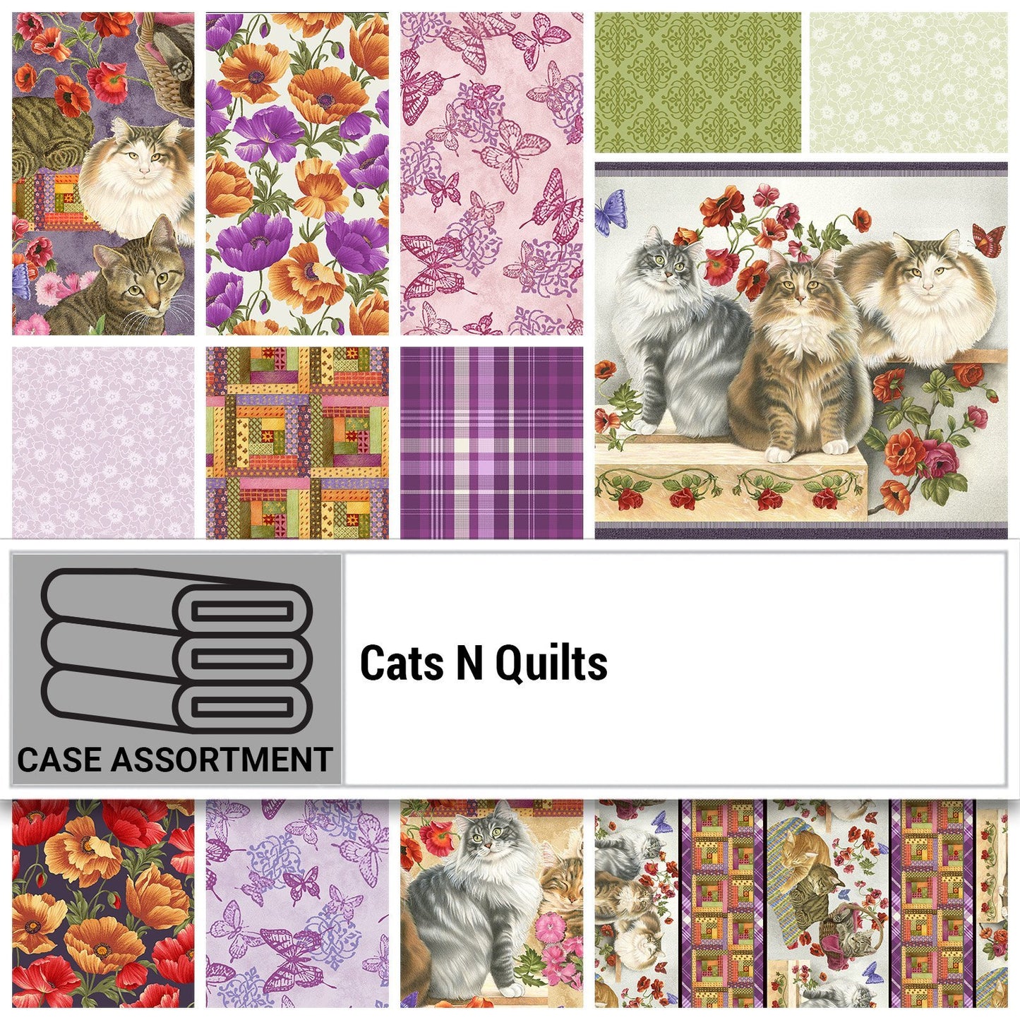 Cats N Quilts - Poppies In Bloom Purple - Licence To Quilt