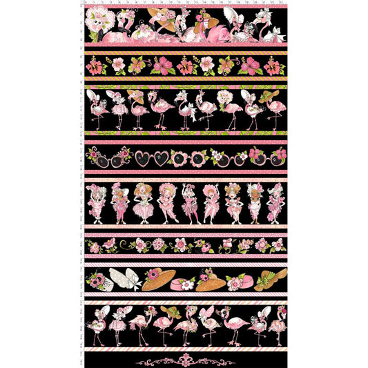 Flamingo Fancy - Flams Border Black - Panel - Licence To Quilt