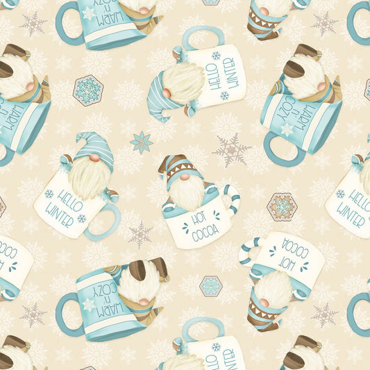 I Love Sn'Gnomies Flannel - Hot Cocoa Cup Gnomes Beige - Licence To Quilt