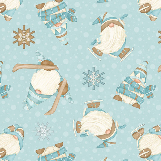 I Love Sn'Gnomies Flannel - Skiing Gnomes Aqua - Licence To Quilt