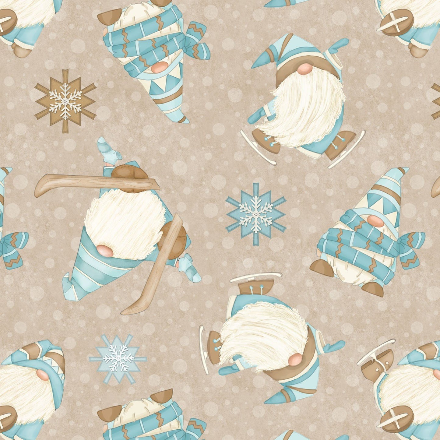 I Love Sn'Gnomies Flannel - Skiing Gnomes Beige - Licence To Quilt