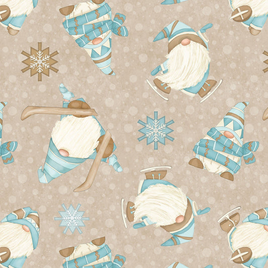 I Love Sn'Gnomies Flannel - Skiing Gnomes Beige - Licence To Quilt