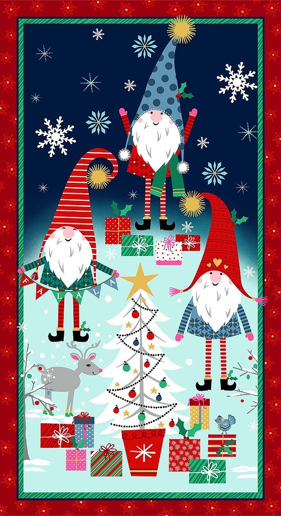 Gnome To Fa La La - Holiday Gnomes Navy - Licence To Quilt
