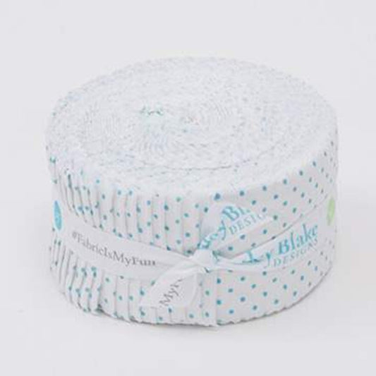 Swiss Dot On White Aqua 2 1/2" Rolie Polie - Licence To Quilt