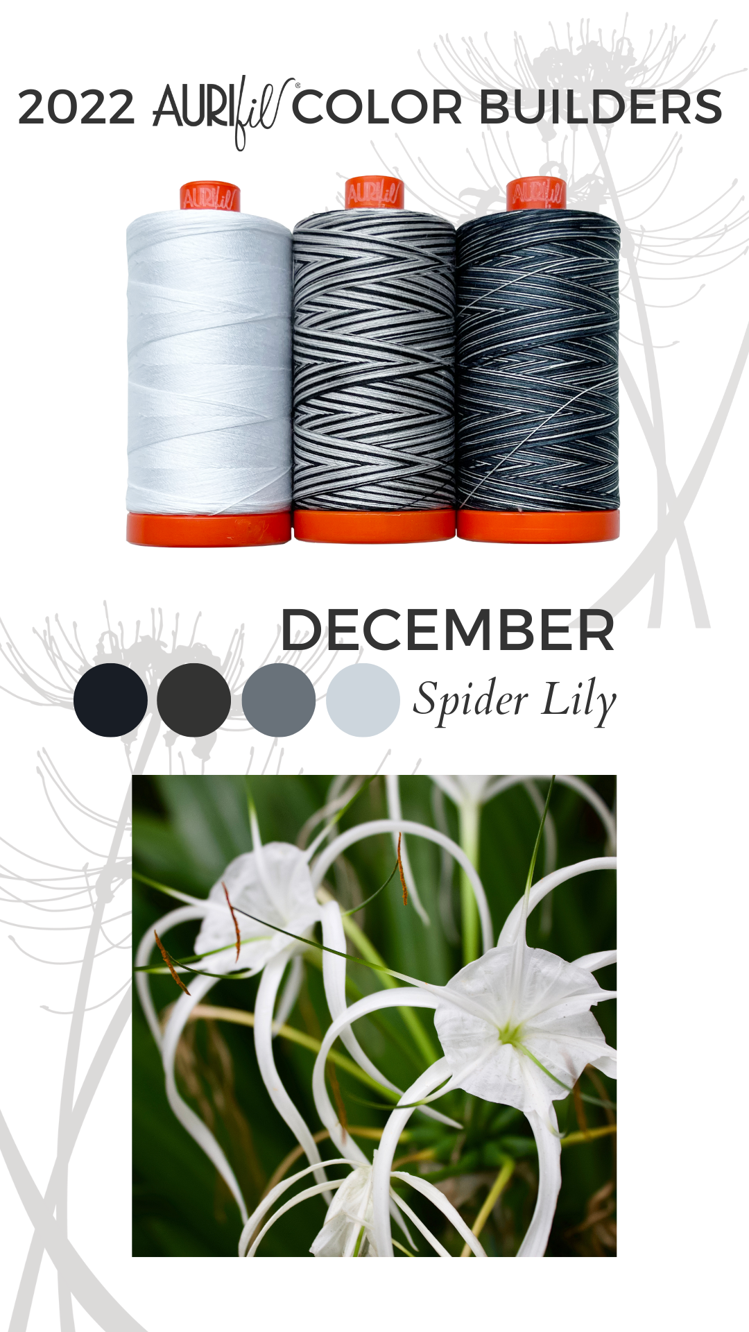 Aurifil Color Builders "Flora"- Décembre 2022 - Spider Lily - Licence To Quilt