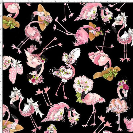 Flamingo Fancy - Tosses Flams Black - Licence To Quilt